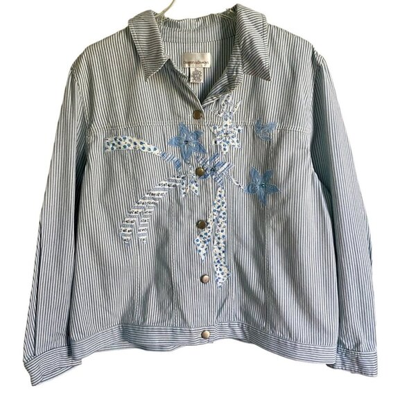 Draper's & Damon's Button-Up Light Jacket Embroidered Flowers Women's XL - Picture 1 of 8